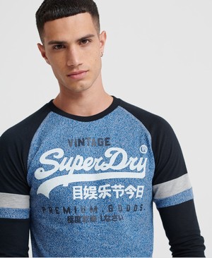 Superdry Vintage Logo Tri Colour Raglan Hosszú Ujjú Férfi Pólók Kék | ADHIE1279